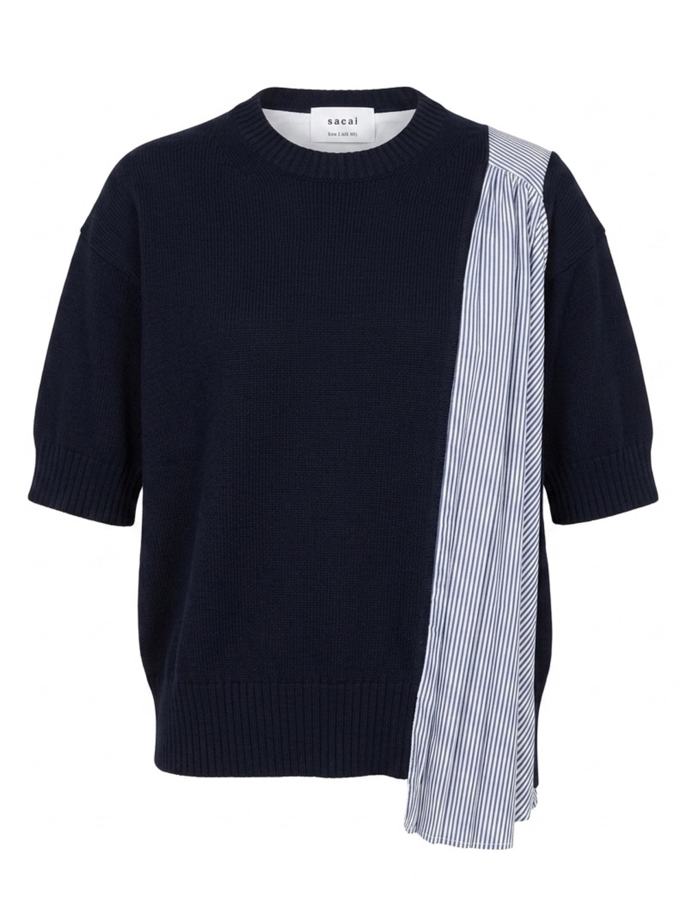 Sacai Navy Knit Striped Pleated Panel Hybrid Sweater Size 2 US XS